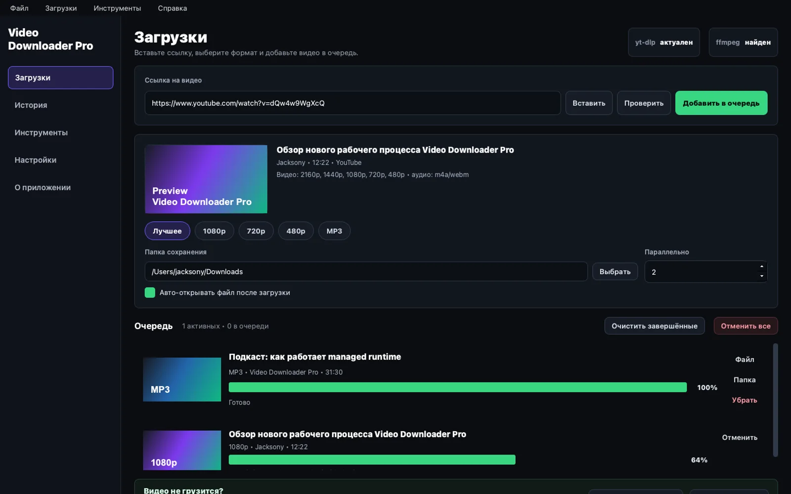 Скриншот проекта Video Downloader Pro — Desktop-приложение для Windows